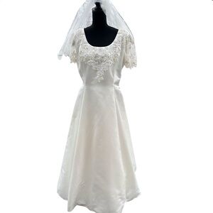 Michelangelo Satin Ivory Wedding Gown Dress with Pearls & Beading Plus Size 22